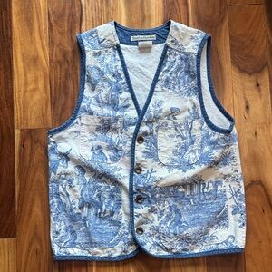 Vintage Smith & Hawken 100% Cotton Blue & Cream Toule de Jouy Vest Jumper Small